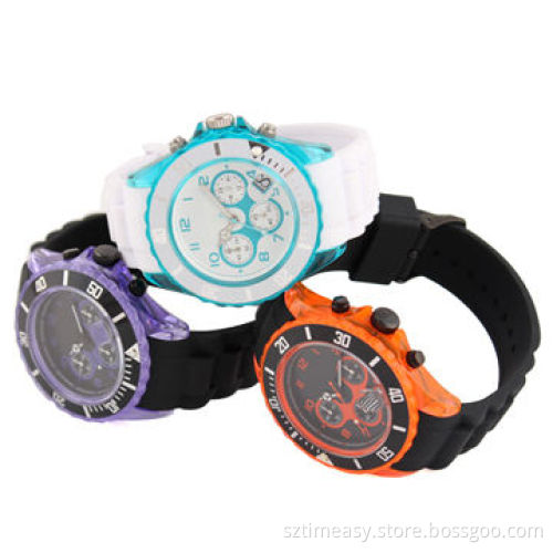 Fashion silicone watch with plastic case and multiple functions movement